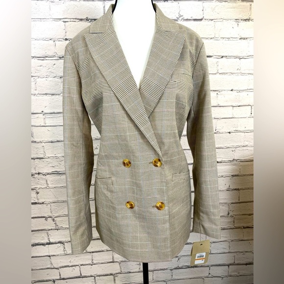 Levi’s Tan Plaid Double Breasted Blazer Oversized Small - Picture 1 of 13